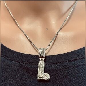 FASHION JEWELRY NECKLACE STAINLESS STEEL WOMEN SILVER COLOR MEDAL LETTER “L”